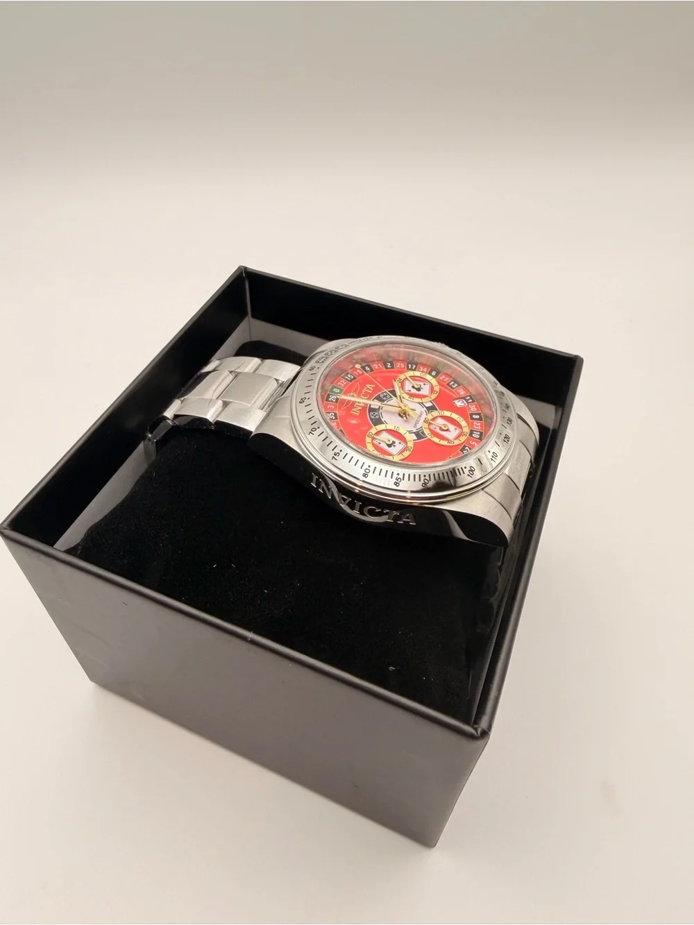 Invicta Silver Bracelet Watch with Red Dial